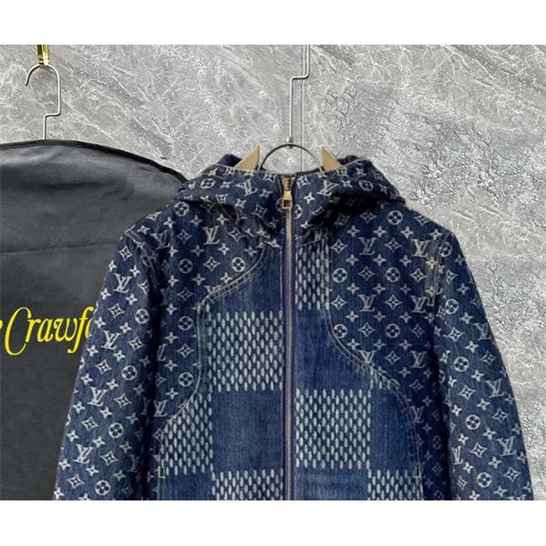  Louis Vuitton ルイヴィトン 偽物 デニムダウンジャケット 秋冬限定 高級感溢れる 人気 ネイビーブルー パッチワークデザイン