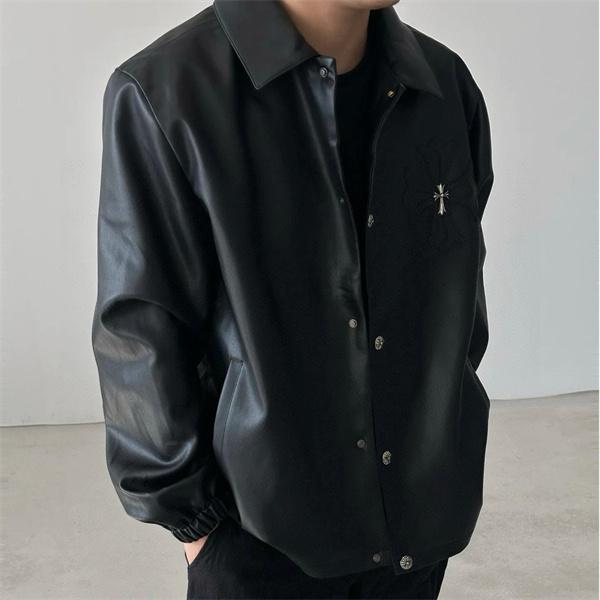 Chrome Hearts クロムハーツ 2025秋冬新作 ブラック シンプル クロス刺繍デザイン 偽物 レザージャケット