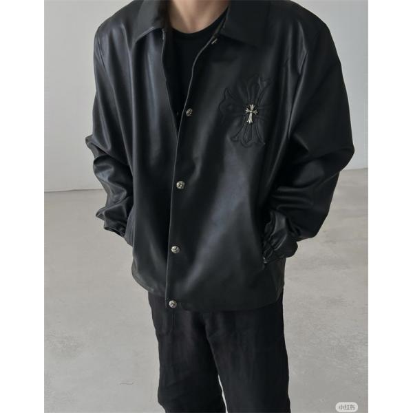 Chrome Hearts クロムハーツ 2025秋冬新作 ブラック シンプル クロス刺繍デザイン 偽物 レザージャケット