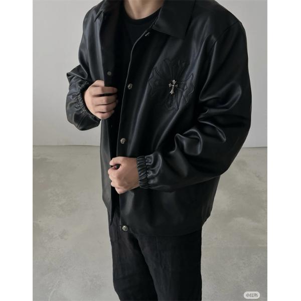 Chrome Hearts クロムハーツ 2025秋冬新作 ブラック シンプル クロス刺繍デザイン 偽物 レザージャケット