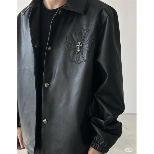 Chrome Hearts クロムハーツ 2025秋冬新作 ブラック シンプル クロス刺繍デザイン 偽物 レザージャケット
