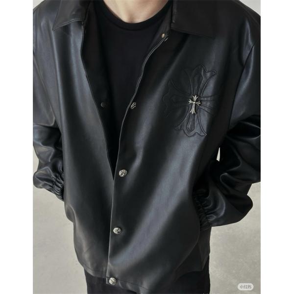 Chrome Hearts クロムハーツ 2025秋冬新作 ブラック シンプル クロス刺繍デザイン 偽物 レザージャケット