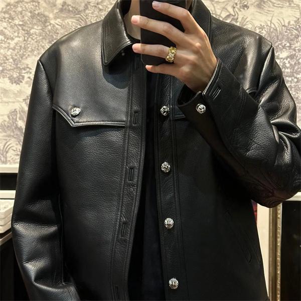 2025秋冬限定 ブラック Chrome Hearts クロムハーツ スカルボタンデザイン スーパーコピー レザージャケット