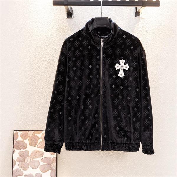 冬季限定 Chrome Hearts クロムハーツ ブラック モノグラム クロス刺繍デザイン 偽物 ベロアジャケット