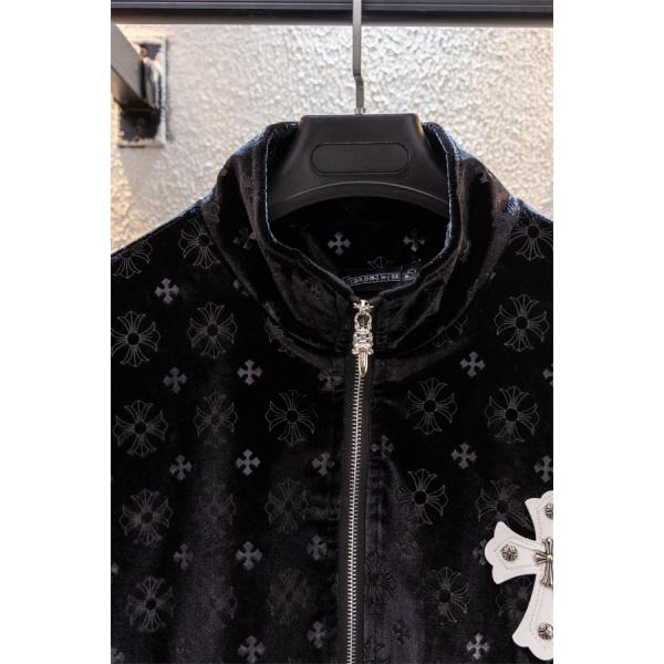 冬季限定 Chrome Hearts クロムハーツ ブラック モノグラム クロス刺繍デザイン 偽物 ベロアジャケット