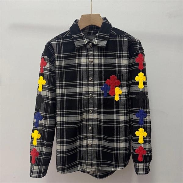 2025秋冬人気 ブラック グレー マルチクロス刺繍デザイン Chrome Hearts クロムハーツ コピー チェックシャツ