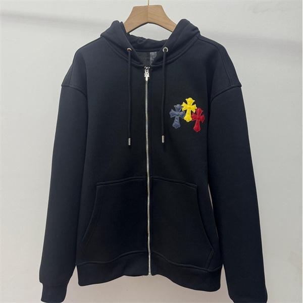  季節限定 ブラック カラフル クロス刺繍デザイン Chrome Hearts クロムハーツ スーパーコピー パーカー 裏起毛