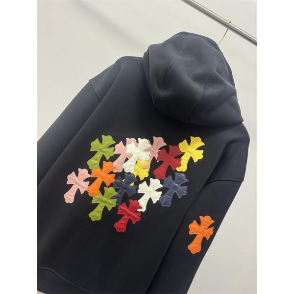  季節限定 ブラック カラフル クロス刺繍デザイン Chrome Hearts クロムハーツ スーパーコピー パーカー 裏起毛