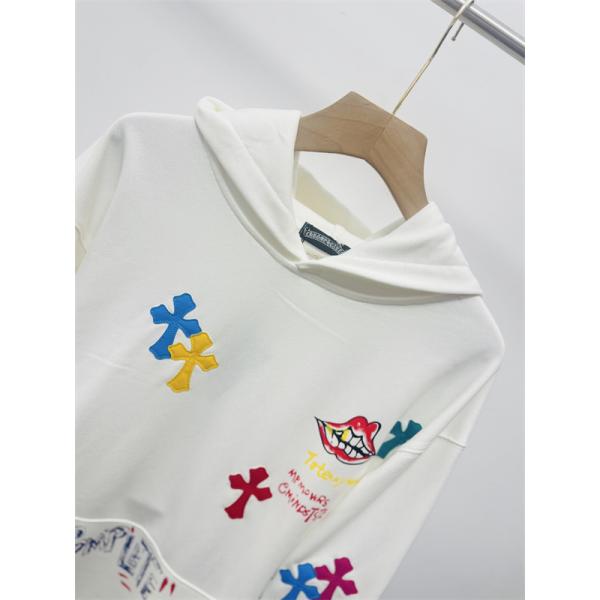 2025秋冬新作 ホワイト カラフル グラフィティ クロス刺繍デザイン Chrome Hearts クロムハーツ 偽物 パーカー