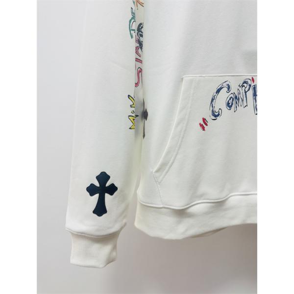 2025秋冬新作 ホワイト カラフル グラフィティ クロス刺繍デザイン Chrome Hearts クロムハーツ 偽物 パーカー