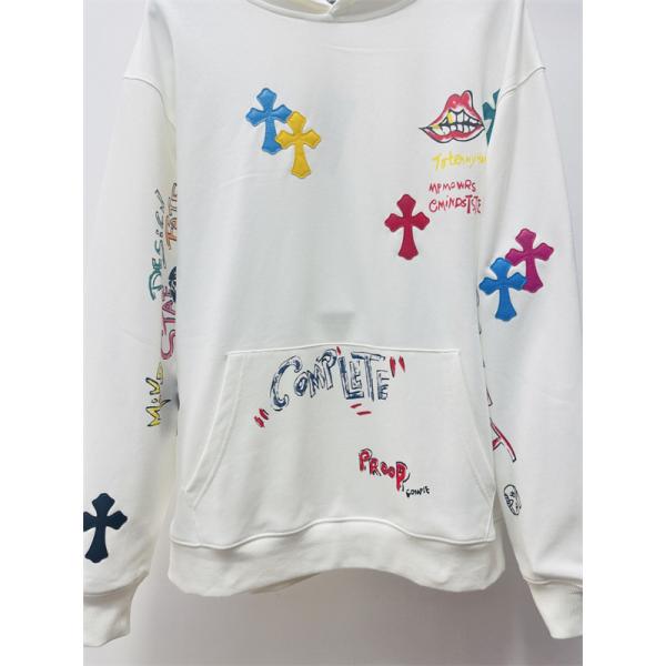 2025秋冬新作 ホワイト カラフル グラフィティ クロス刺繍デザイン Chrome Hearts クロムハーツ 偽物 パーカー
