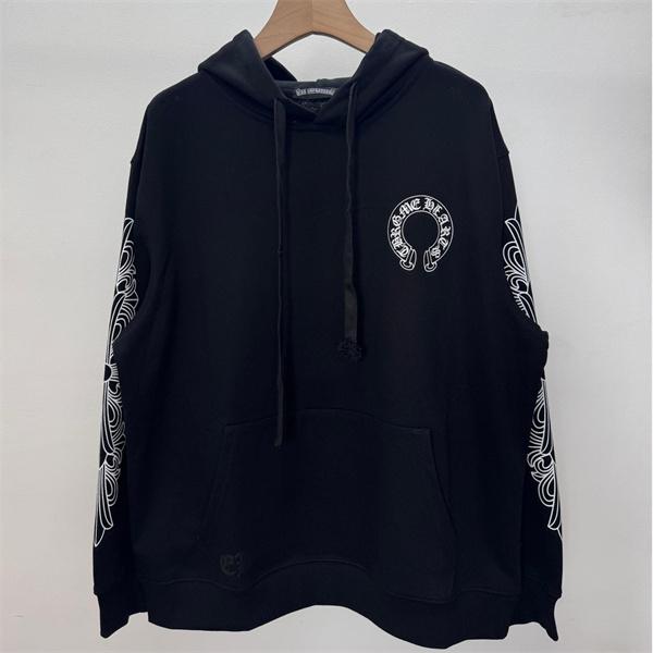 2025秋冬新作 ブラック ホースシュー ロゴスリーブデザイン Chrome Hearts クロムハーツ 偽物 パーカー