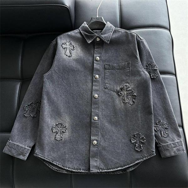 2025秋冬新作 ブラック クロス デニムシャツ刺繍デザイン Chrome Hearts クロムハーツ スーパーコピー