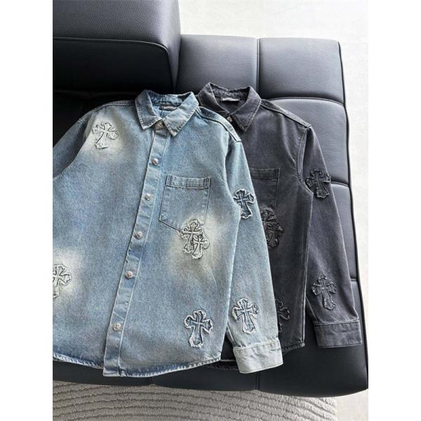 2025秋冬新作 ブラック クロス デニムシャツ刺繍デザイン Chrome Hearts クロムハーツ スーパーコピー