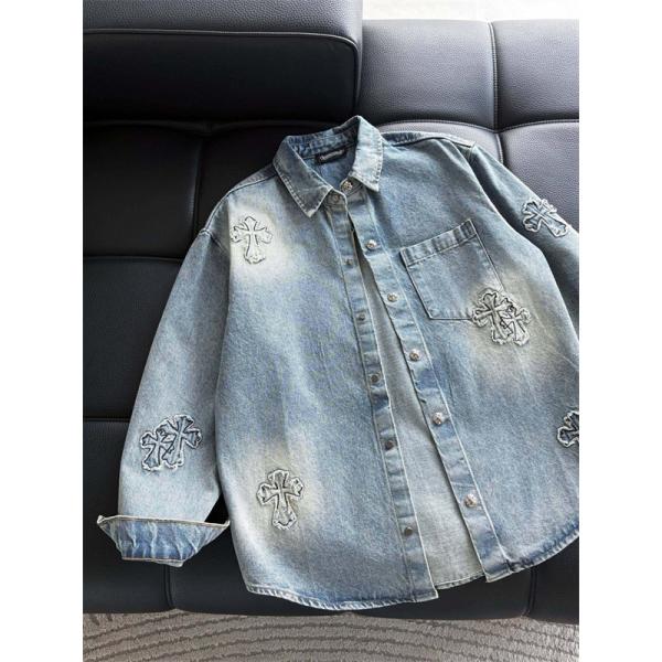 2025秋冬新作 ブラック クロス デニムシャツ刺繍デザイン Chrome Hearts クロムハーツ スーパーコピー