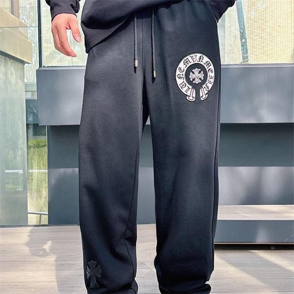 定番人気 ブラック Chrome Hearts クロムハーツ ホースシューロゴデザイン  偽物 スウェットパンツ