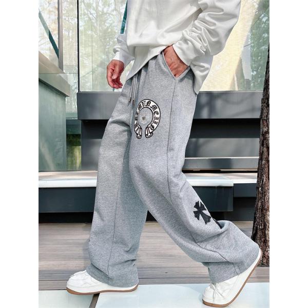 定番人気 ブラック Chrome Hearts クロムハーツ ホースシューロゴデザイン  偽物 スウェットパンツ