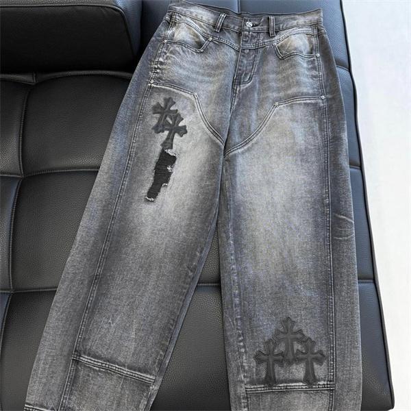 Chrome Hearts クロムハーツ 新作 グレー クロス刺繍デザイン コピー デニムパンツ 洗練