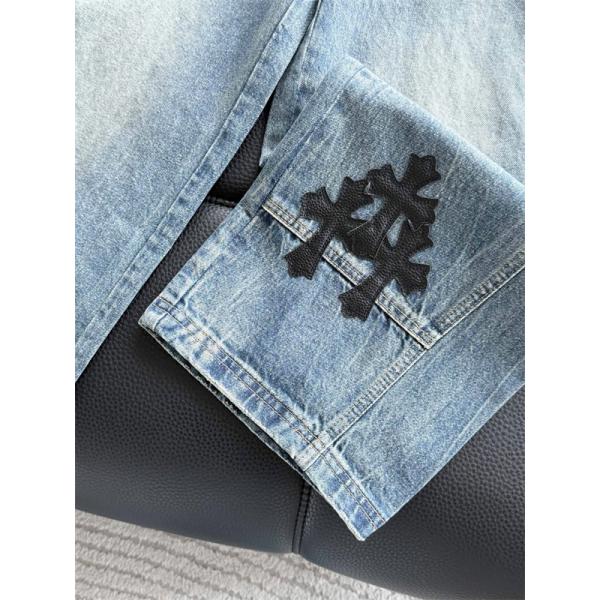 Chrome Hearts クロムハーツ 新作 グレー クロス刺繍デザイン コピー デニムパンツ 洗練