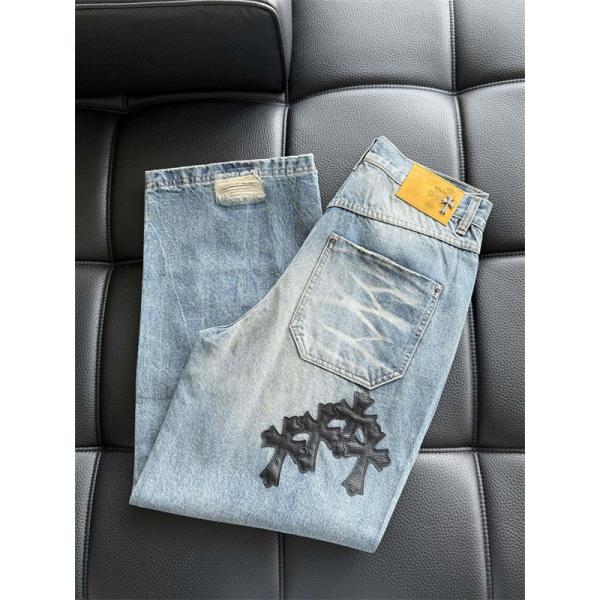 Chrome Hearts クロムハーツ 新作 グレー クロス刺繍デザイン コピー デニムパンツ 洗練