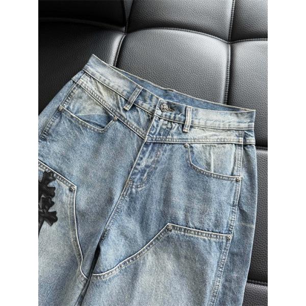 Chrome Hearts クロムハーツ 新作 グレー クロス刺繍デザイン コピー デニムパンツ 洗練