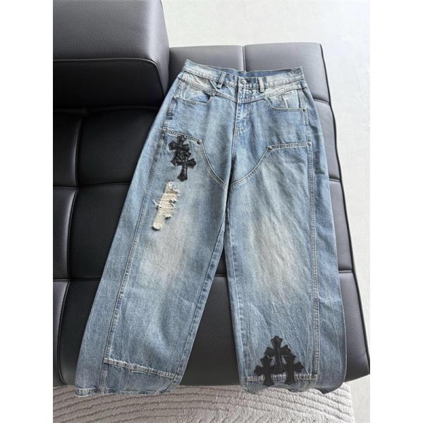 Chrome Hearts クロムハーツ 新作 グレー クロス刺繍デザイン コピー デニムパンツ 洗練