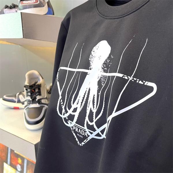 人気 ホワイト ブラック オクトパスプリント 高品質 新作 偽物 スウェット Prada プラダ 