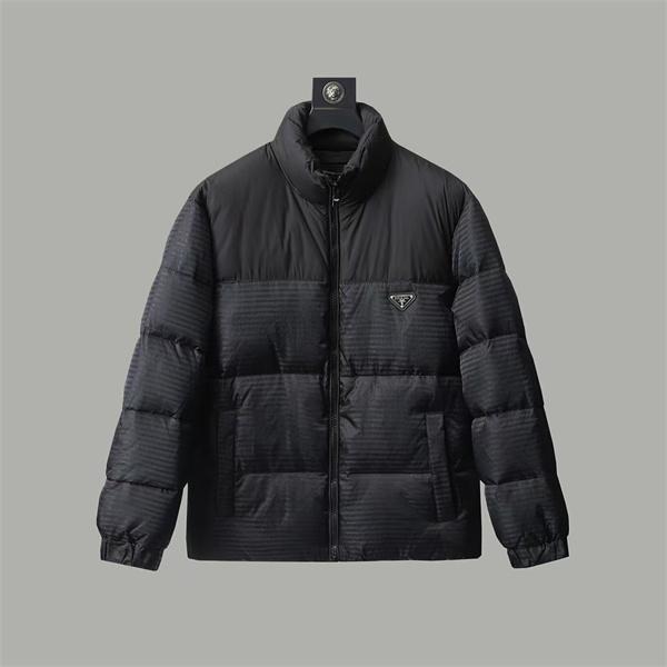 定番 ブラック テクスチャーデザイン 上品 軽量 偽物 ダウンジャケット 注目アイテム Prada プラダ 