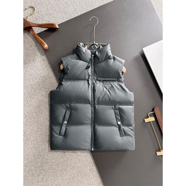 高品質 N 級品 2025秋冬アイテム プラダ PRADA 偽物 ダークグレーダウンベスト ズッパーフロント