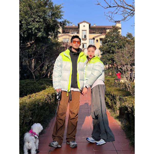 The North Face スーパーコピー 蛍光グリーン拼色ダウンジャケット カップル風 2025秋冬彩り ザノースフェイス