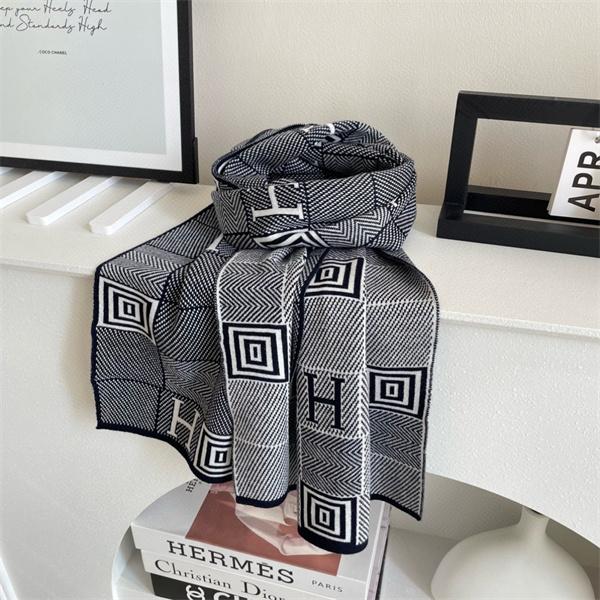 幾何 H ロゴ柄 シックモノクロ HERMES エルメス 偽物 マフラー 秋冬高品質アクセサリー