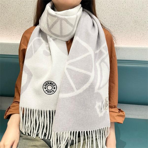 ピースシンボル柄 HERMES ライトグレー エルメス 偽物 マフラー 秋冬高品質アクセサリー