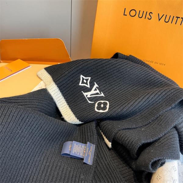 Louis Vuitton ルイ・ヴィトン Headline ウールマフラー 30×180cm モノグラム刺繍 冬用