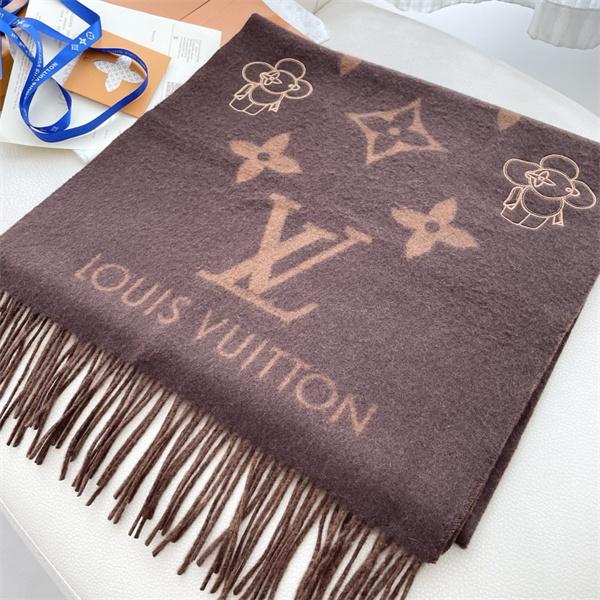 Louis Vuitton ルイ・ヴィトン 2025限定 モノグラム×フラワーマスコット カシミヤマフラー 191×46cm