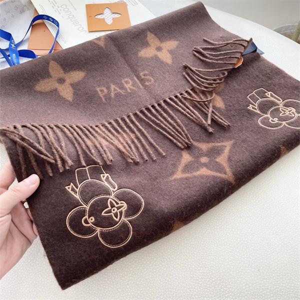 Louis Vuitton ルイ・ヴィトン 2025限定 モノグラム×フラワーマスコット カシミヤマフラー 191×46cm