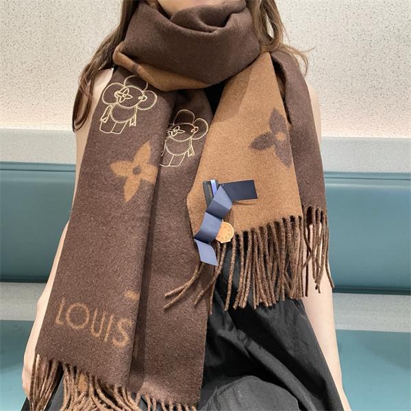 Louis Vuitton ルイ・ヴィトン 2025限定 モノグラム×フラワーマスコット カシミヤマフラー 191×46cm