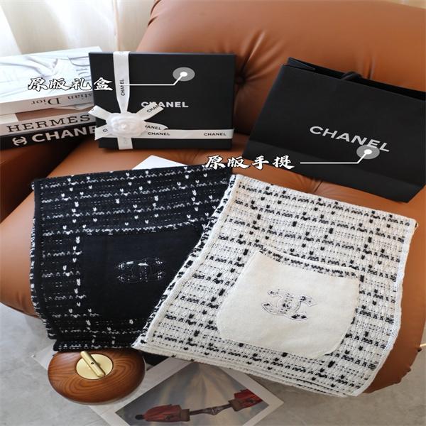 CHANEL シャネル ツイード調 刺繍カシミヤマフラー 30×180cm 2025秋冬