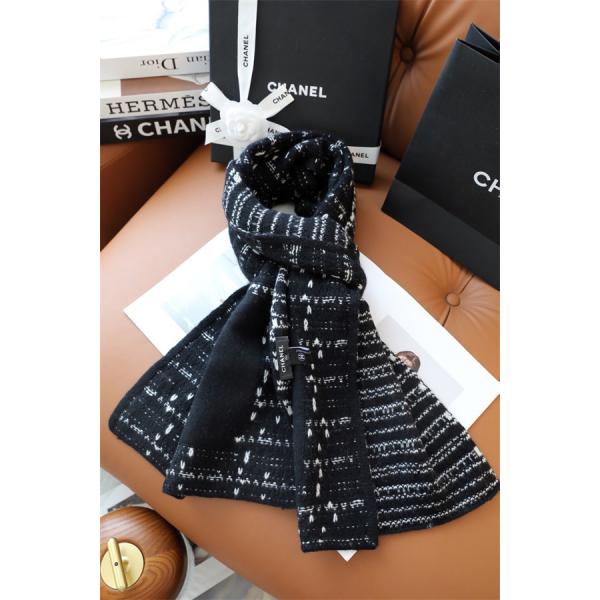 CHANEL シャネル ツイード調 刺繍カシミヤマフラー 30×180cm 2025秋冬