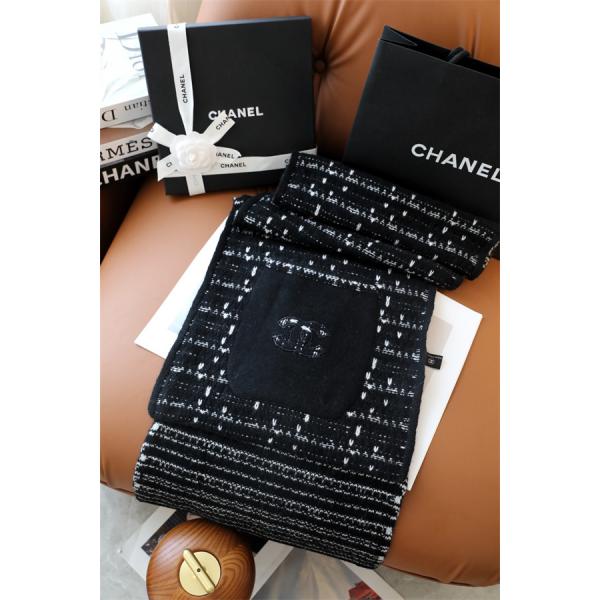 CHANEL シャネル ツイード調 刺繍カシミヤマフラー 30×180cm 2025秋冬