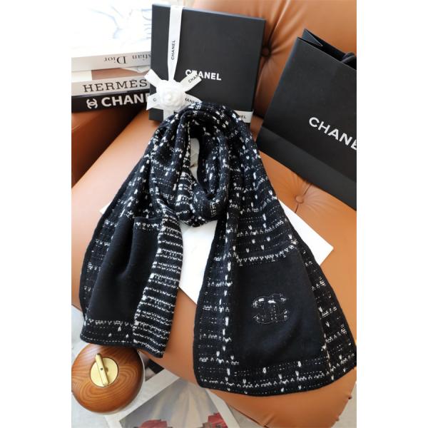 CHANEL シャネル ツイード調 刺繍カシミヤマフラー 30×180cm 2025秋冬