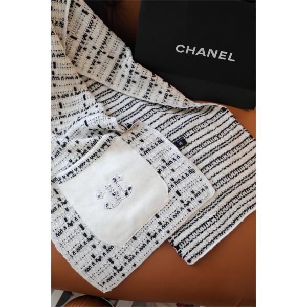 CHANEL シャネル ツイード調 刺繍カシミヤマフラー 30×180cm 2025秋冬