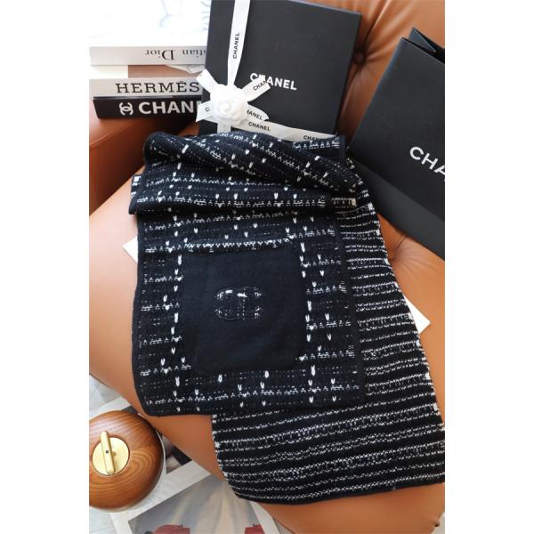 CHANEL シャネル ツイード調 刺繍カシミヤマフラー 30×180cm 2025秋冬