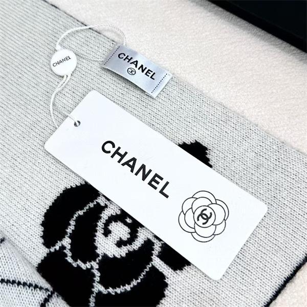 CHANEL シャネル カメリア＆キルティング柄 カシミヤマフラー 33×180cm 2025冬新作
