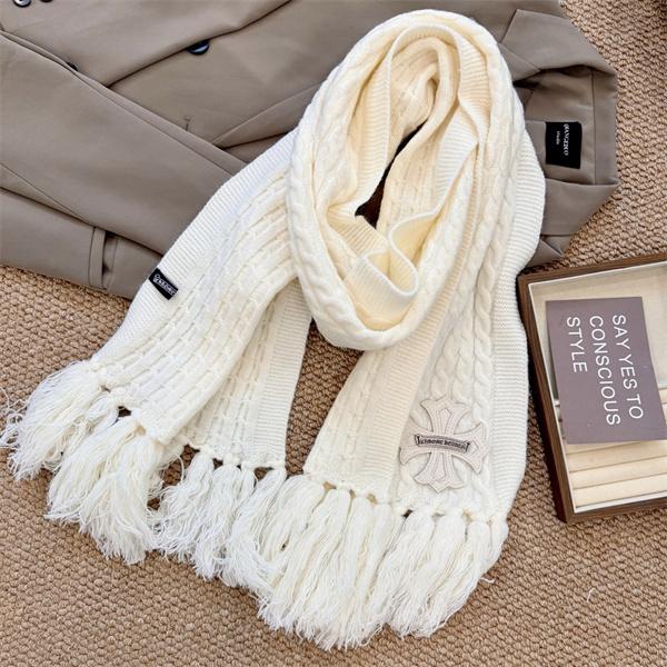 CHROME HEARTS クロムハーツ 2025秋冬新作 ケーブル編み フリンジ付き ニットマフラー