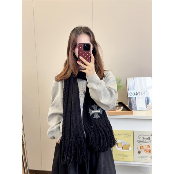 CHROME HEARTS クロムハーツ 2025秋冬新作 ケーブル編み フリンジ付き ニットマフラー