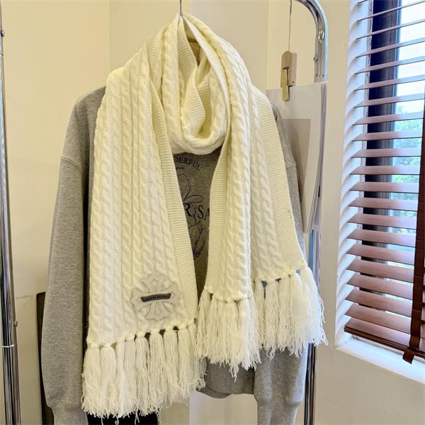 CHROME HEARTS クロムハーツ 2025秋冬新作 ケーブル編み フリンジ付き ニットマフラー