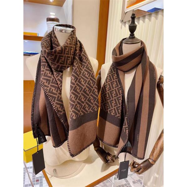 FENDI フェンディ 2025秋冬新作 リバーシブル ウールシルク マフラー FFロゴ 30×180cm