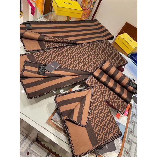 FENDI フェンディ 2025秋冬新作 リバーシブル ウールシルク マフラー FFロゴ 30×180cm