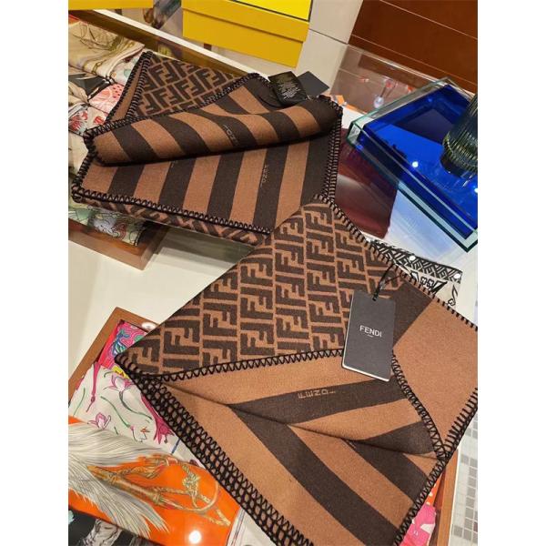 FENDI フェンディ 2025秋冬新作 リバーシブル ウールシルク マフラー FFロゴ 30×180cm