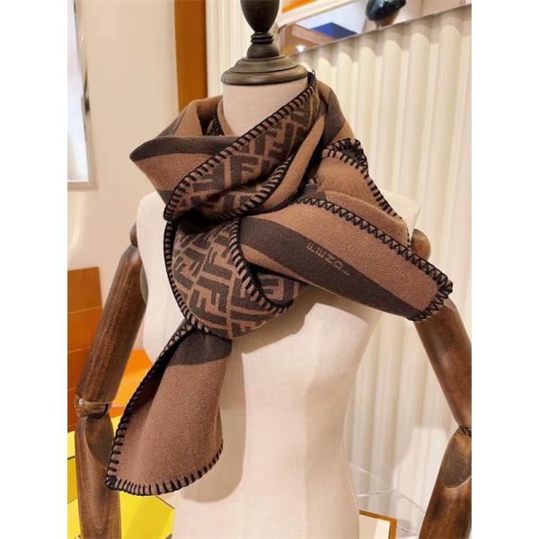 FENDI フェンディ 2025秋冬新作 リバーシブル ウールシルク マフラー FFロゴ 30×180cm